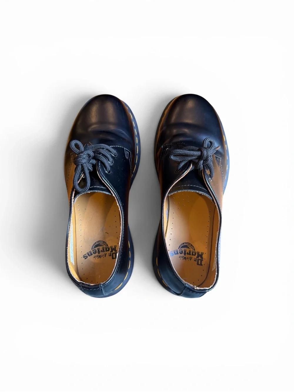Dr. Martens 1461 Black Leather 3-Eye Derby with Yellow Welt Stitching